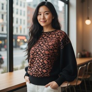 Vintage Embroidered knit black sweater magyar sleeves 80s